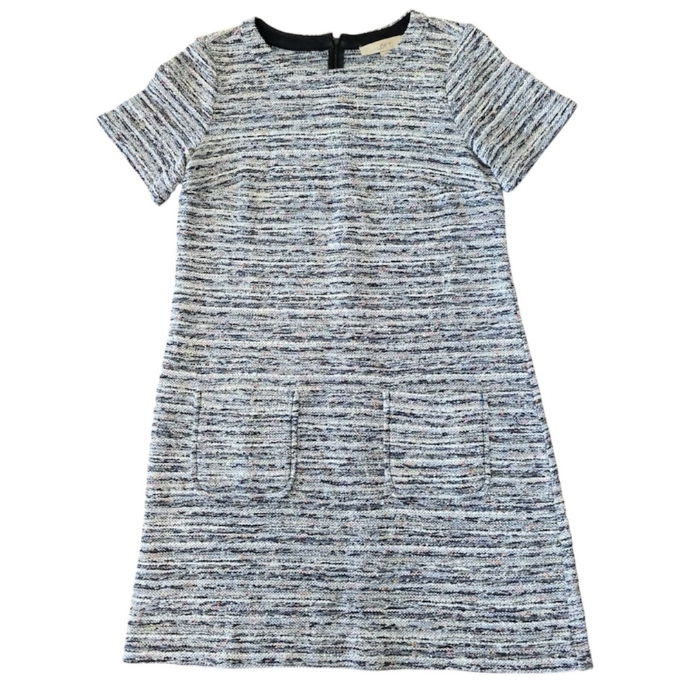 Ann Taylor Loft gray multicolor tweed short sleeve shift dress size large